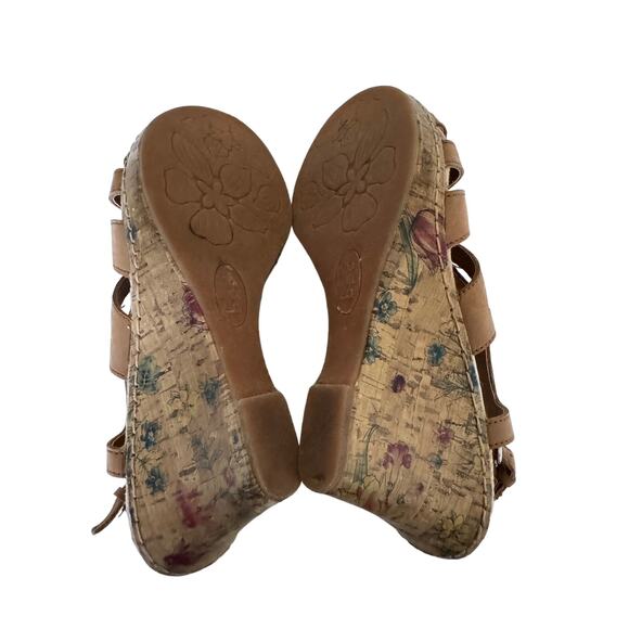 BOC Sandals Women's Tan Strappy Concept Floral Cork Wedge Slingback Heel Sz 9 - Picture 2 of 9